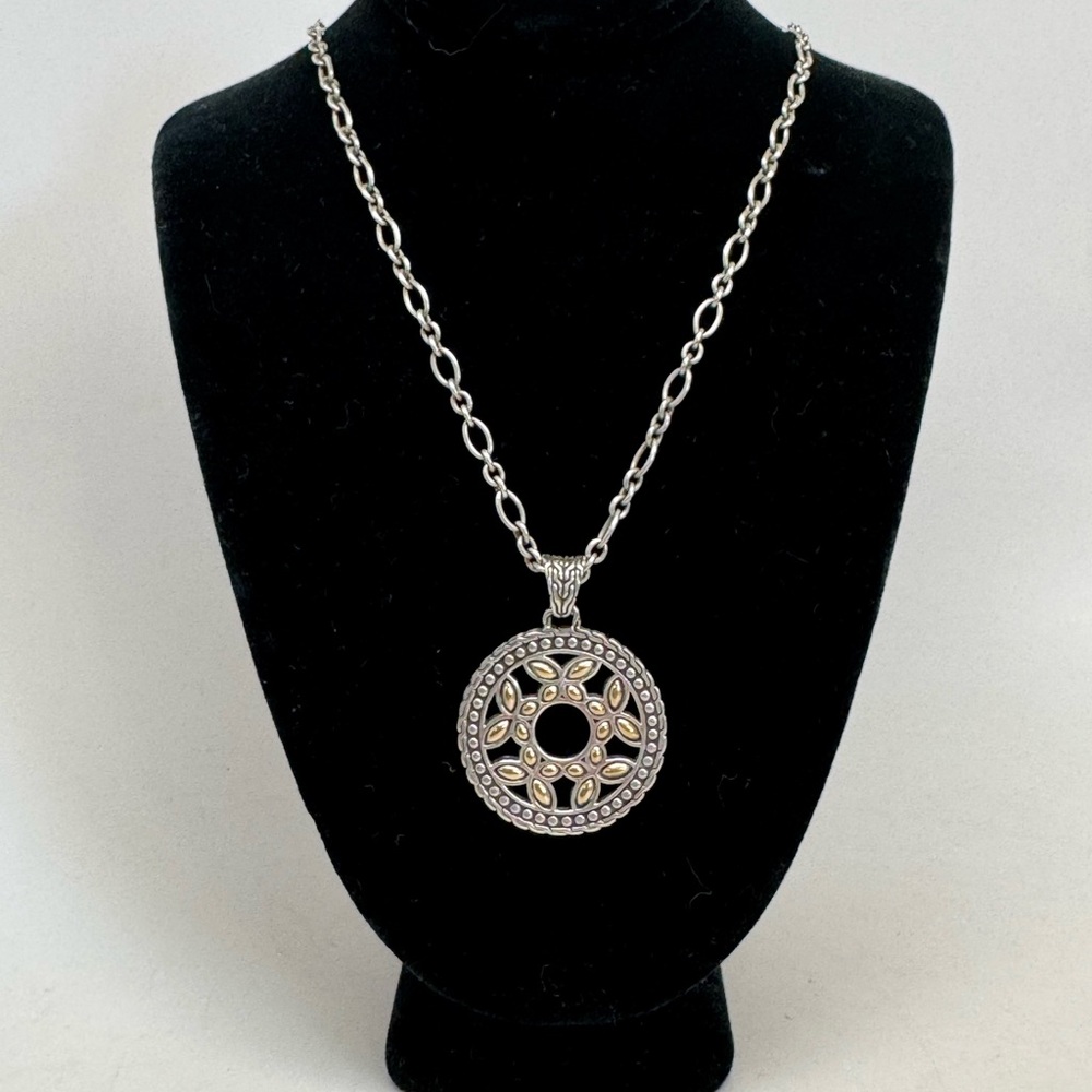 John Hardy 925 18K Gold  Jaisalmer Circle Pendant Chain Necklace 18”